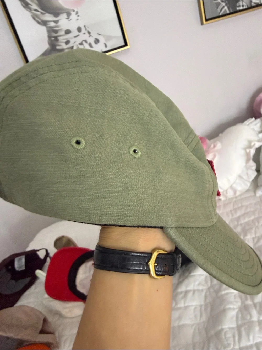 Supreme Kids Olive Cap with Red Logo Patch